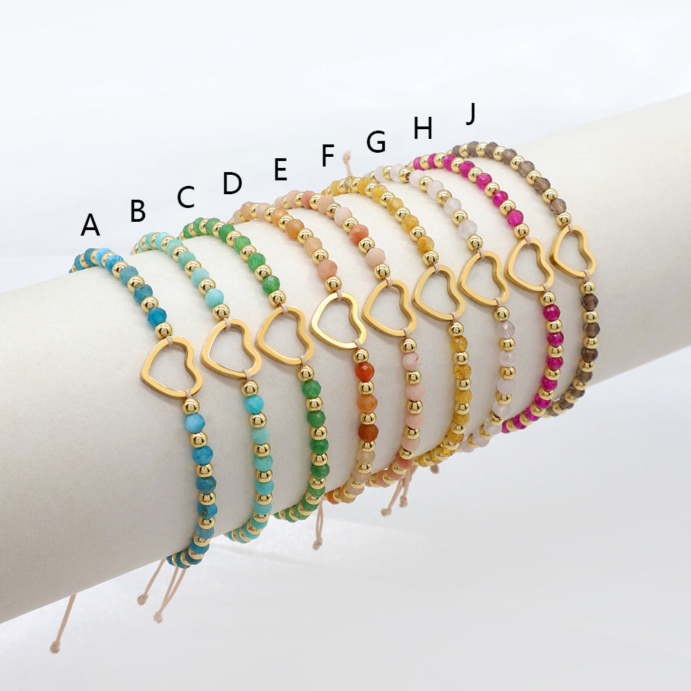 Custom Handmade Macrame Adjustable Gold Plated Stainless Steel Charm Natural Stone Bracelet