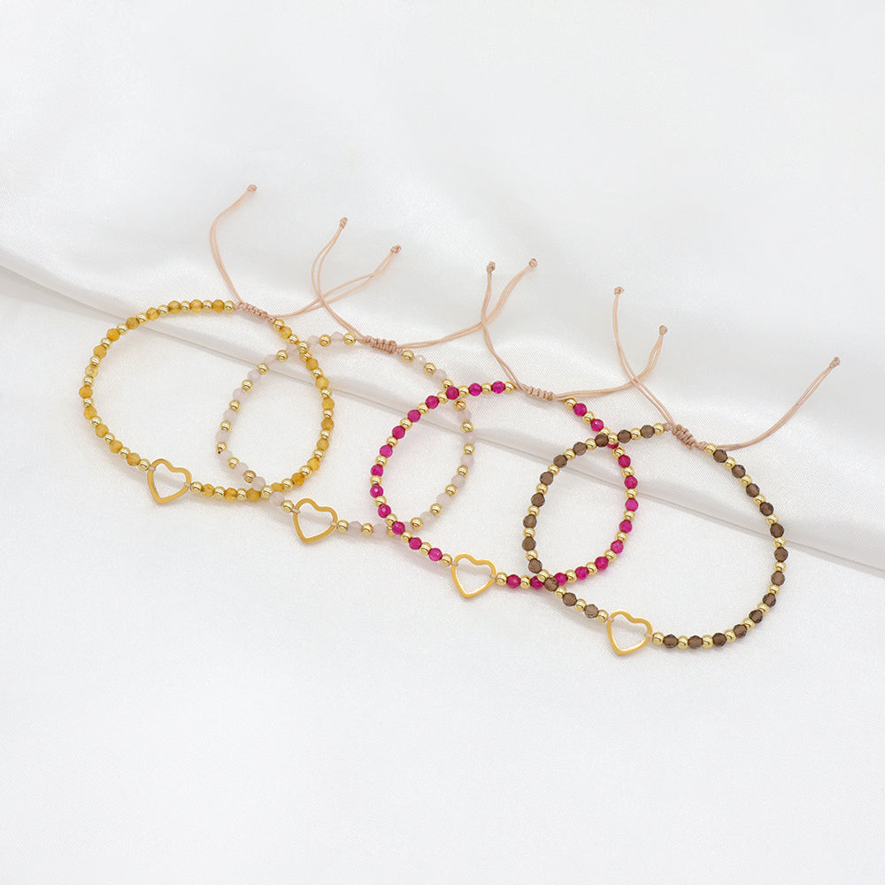 Custom Handmade Macrame Adjustable Gold Plated Stainless Steel Charm Natural Stone Bracelet
