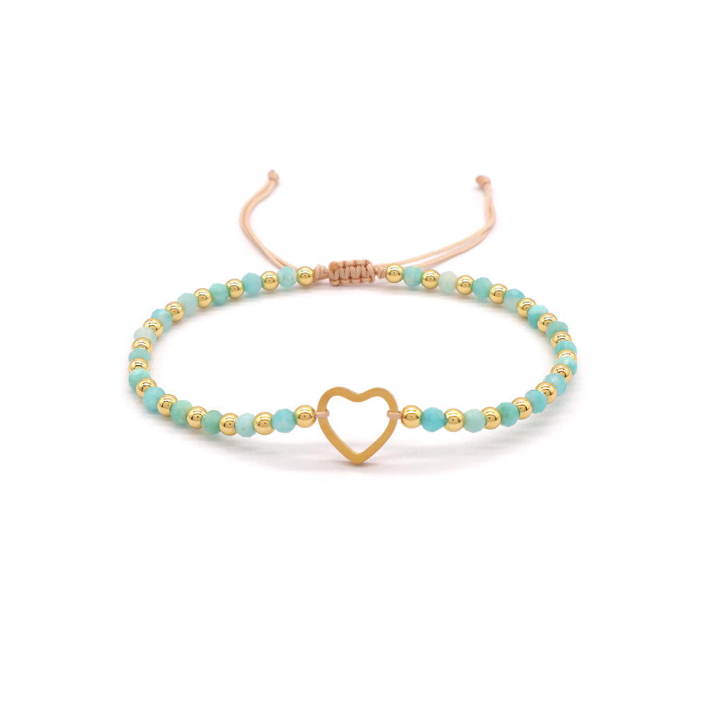 Custom Handmade Macrame Adjustable Gold Plated Stainless Steel Charm Natural Stone Bracelet