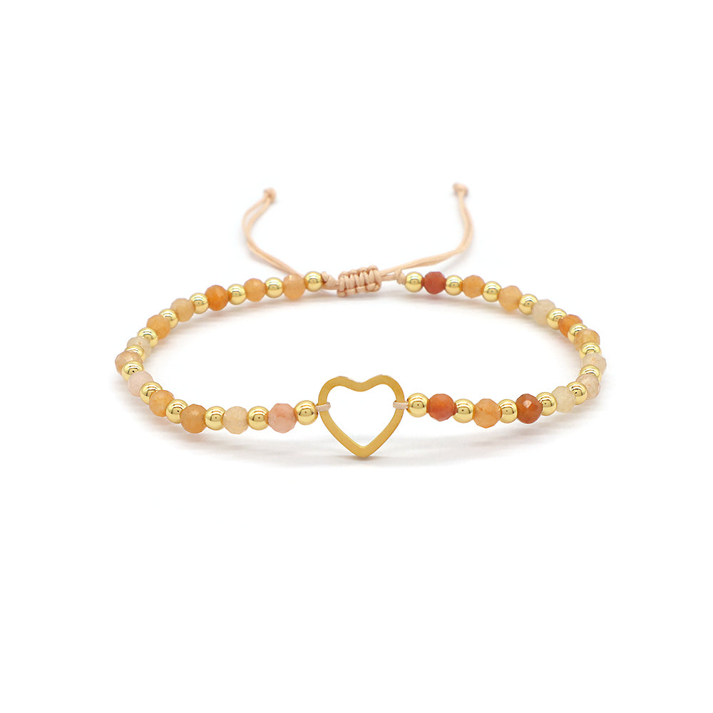 Custom Handmade Macrame Adjustable Gold Plated Stainless Steel Charm Natural Stone Bracelet
