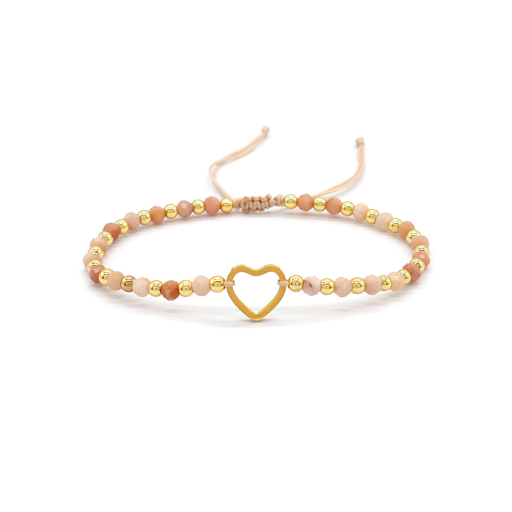 Custom Handmade Macrame Adjustable Gold Plated Stainless Steel Charm Natural Stone Bracelet