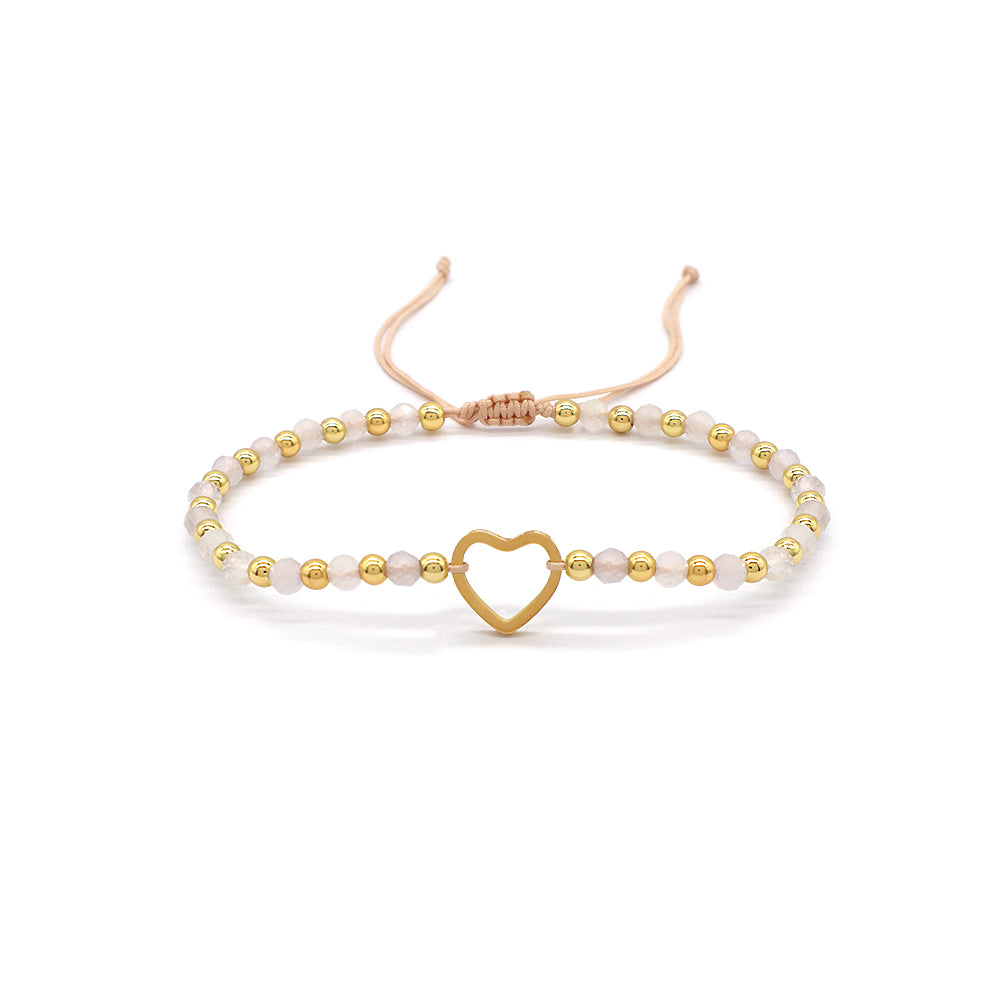 Custom Handmade Macrame Adjustable Gold Plated Stainless Steel Charm Natural Stone Bracelet
