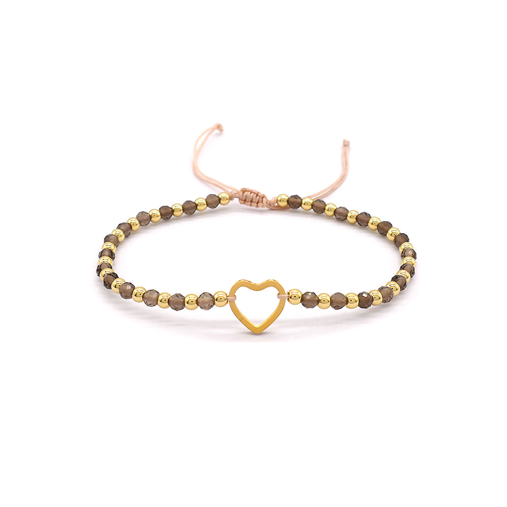 Custom Handmade Macrame Adjustable Gold Plated Stainless Steel Charm Natural Stone Bracelet