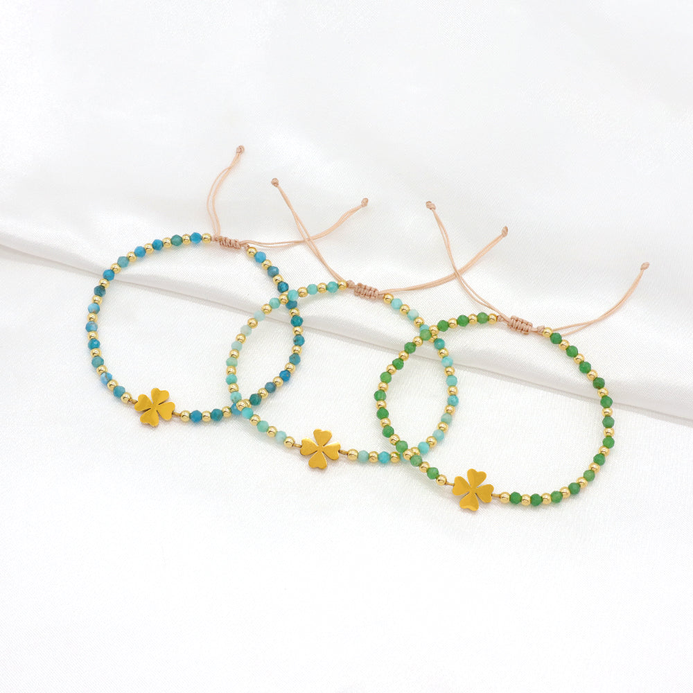 Custom Handmade Macrame Adjustable Gold Plated Stainless Steel Charm Natural Stone Bracelet