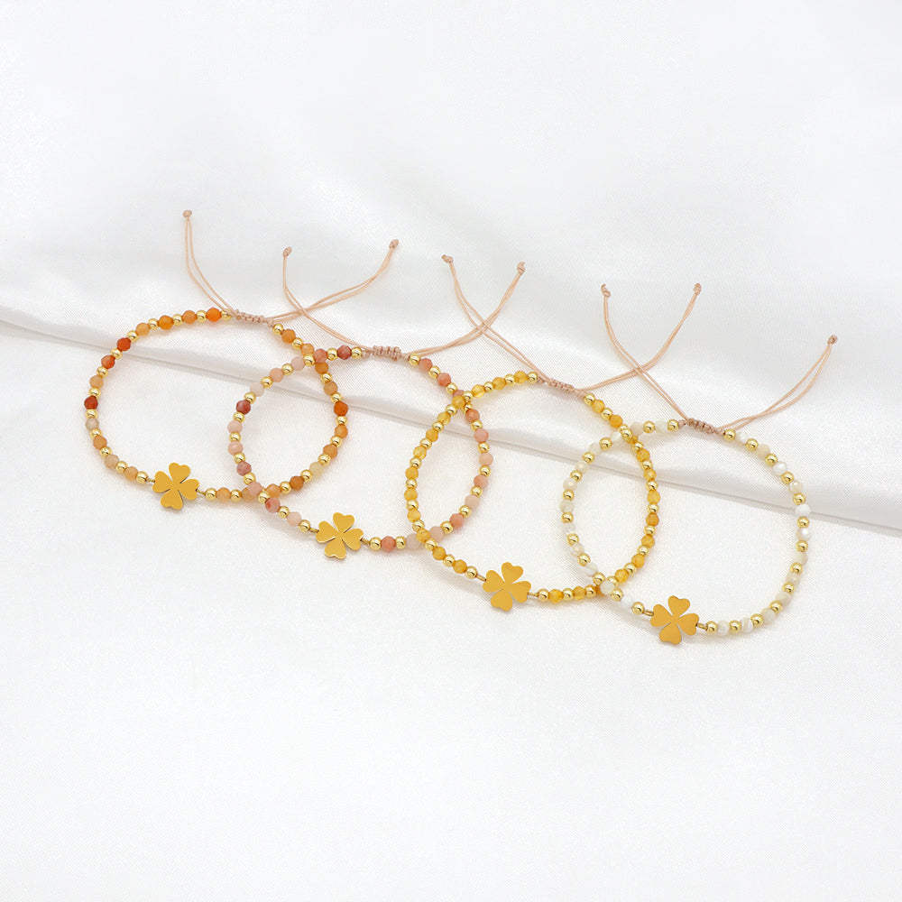 Custom Handmade Macrame Adjustable Gold Plated Stainless Steel Charm Natural Stone Bracelet