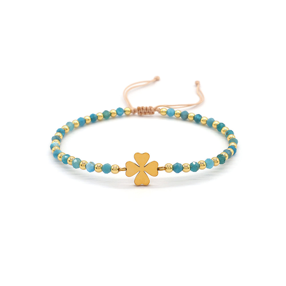 Custom Handmade Macrame Adjustable Gold Plated Stainless Steel Charm Natural Stone Bracelet