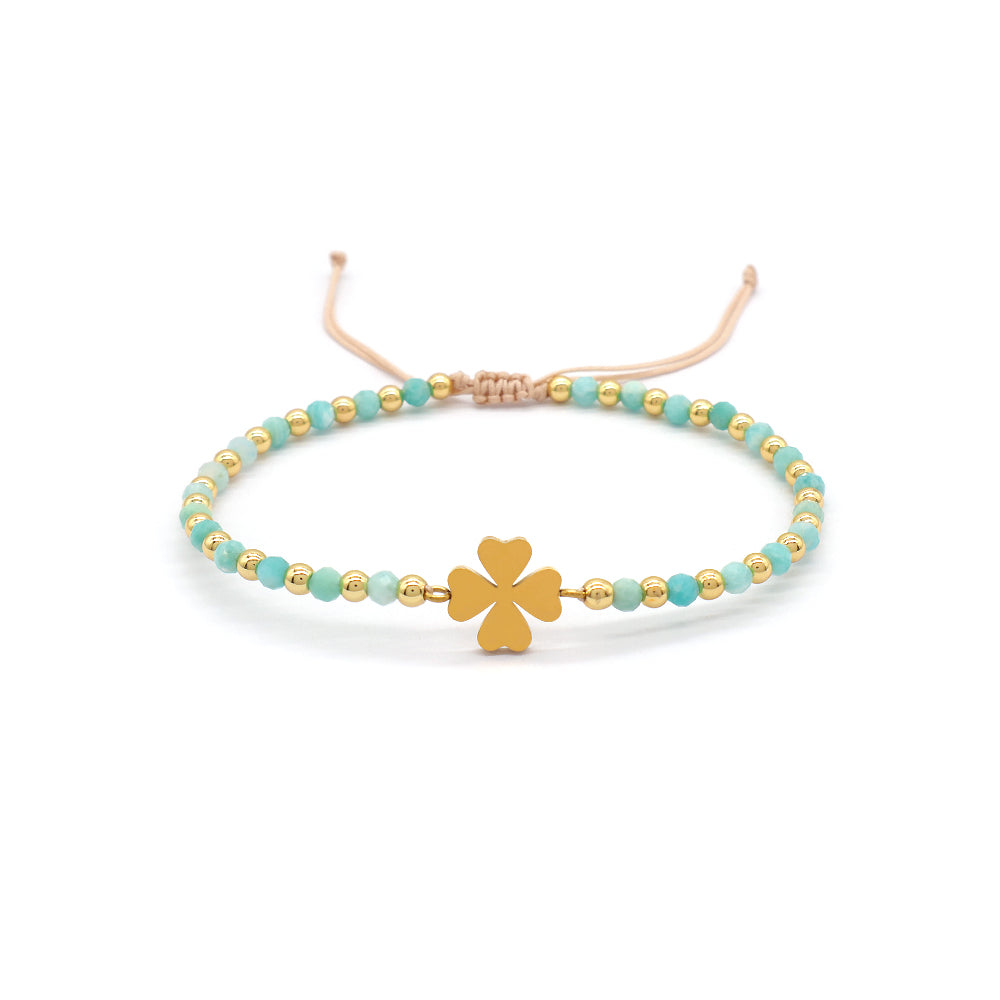 Custom Handmade Macrame Adjustable Gold Plated Stainless Steel Charm Natural Stone Bracelet