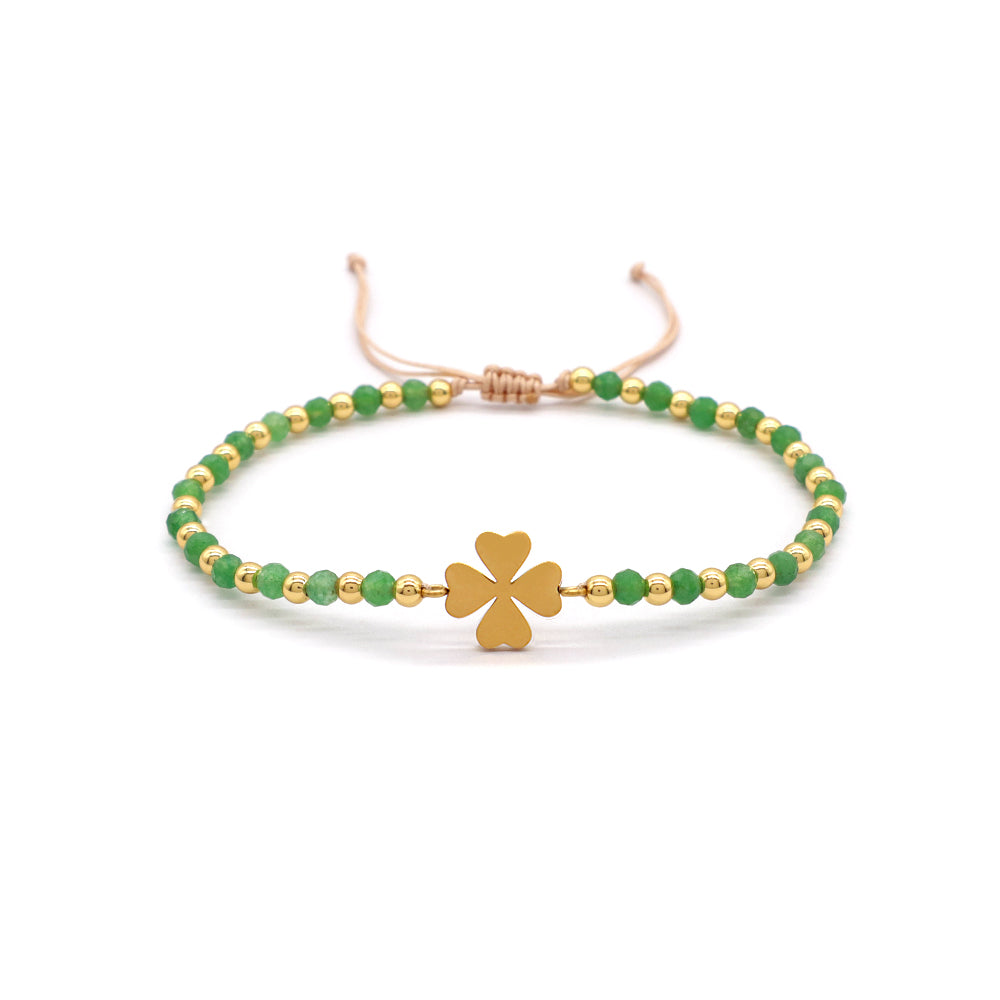 Custom Handmade Macrame Adjustable Gold Plated Stainless Steel Charm Natural Stone Bracelet