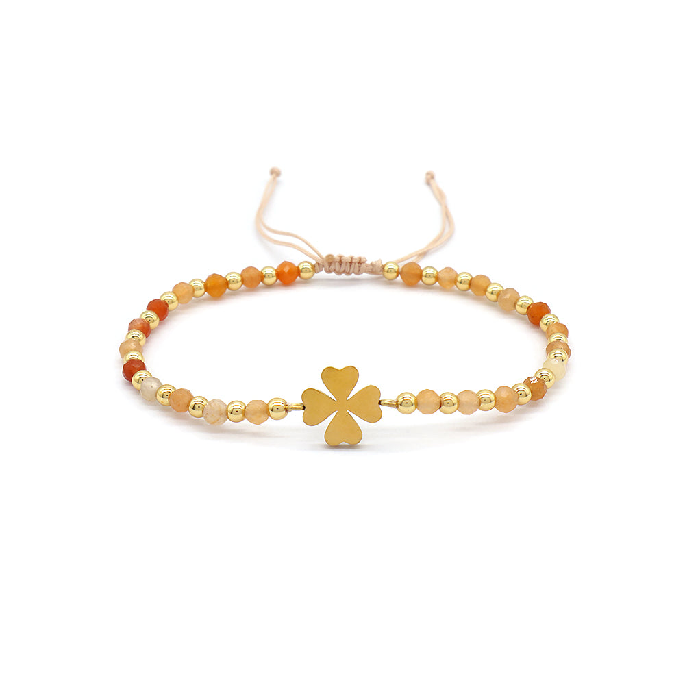 Custom Handmade Macrame Adjustable Gold Plated Stainless Steel Charm Natural Stone Bracelet
