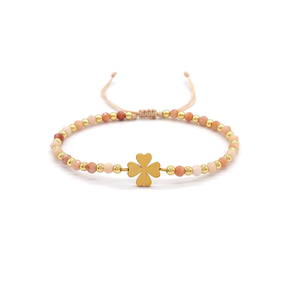 Custom Handmade Macrame Adjustable Gold Plated Stainless Steel Charm Natural Stone Bracelet