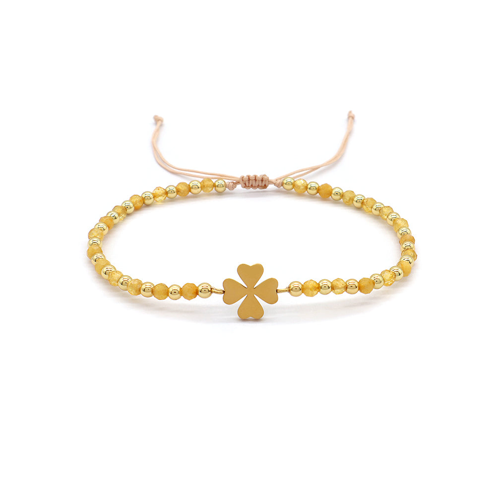 Custom Handmade Macrame Adjustable Gold Plated Stainless Steel Charm Natural Stone Bracelet
