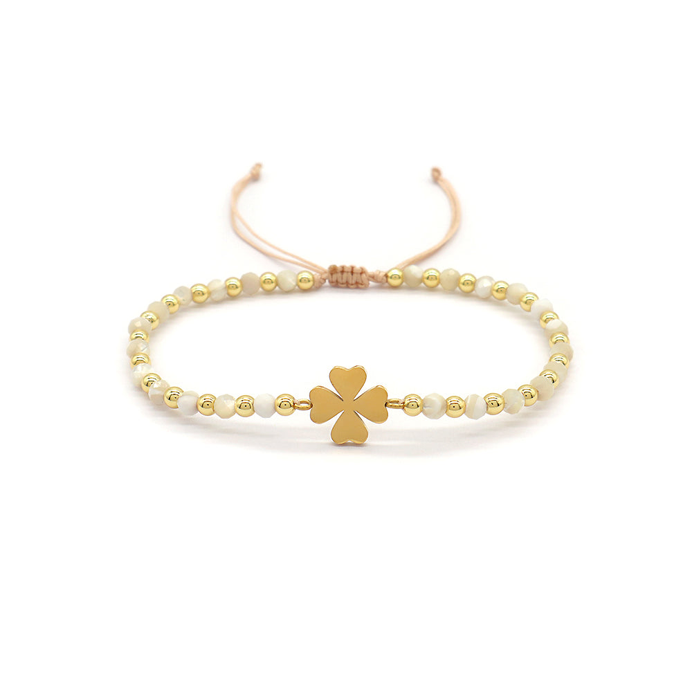 Custom Handmade Macrame Adjustable Gold Plated Stainless Steel Charm Natural Stone Bracelet