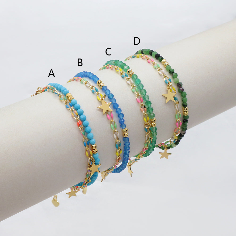 Handmade Customizable Natural Stone Double Layer Blue turquoise Green agate Bracelet