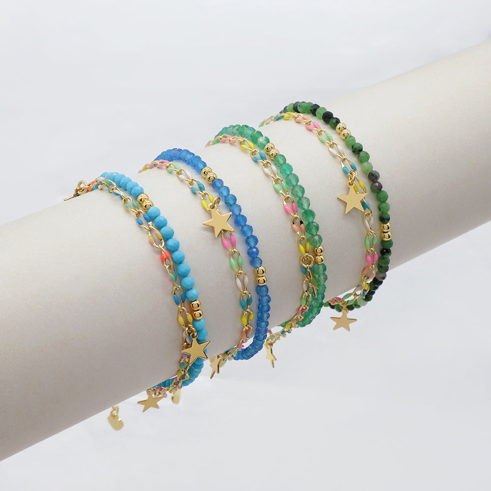 Handmade Customizable Natural Stone Double Layer Blue turquoise Green agate Bracelet