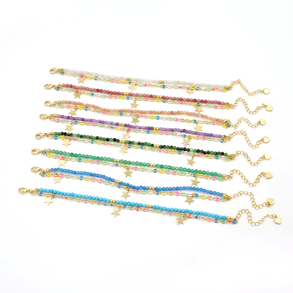Handmade Customizable Natural Stone Double Layer Blue turquoise Green agate Bracelet