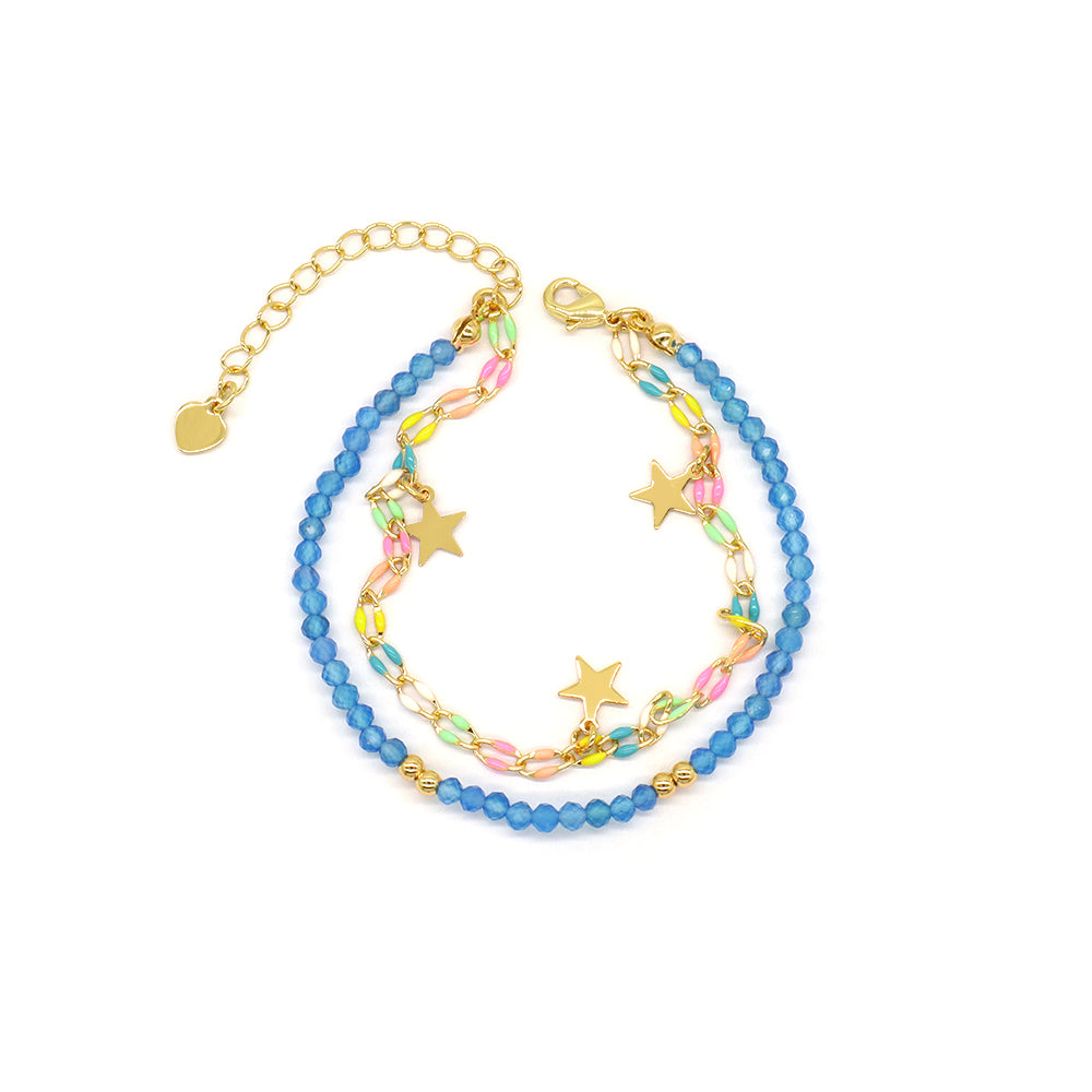 Handmade Customizable Natural Stone Double Layer Blue turquoise Green agate Bracelet