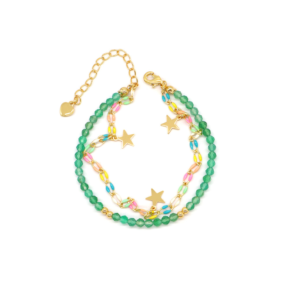 Handmade Customizable Natural Stone Double Layer Blue turquoise Green agate Bracelet