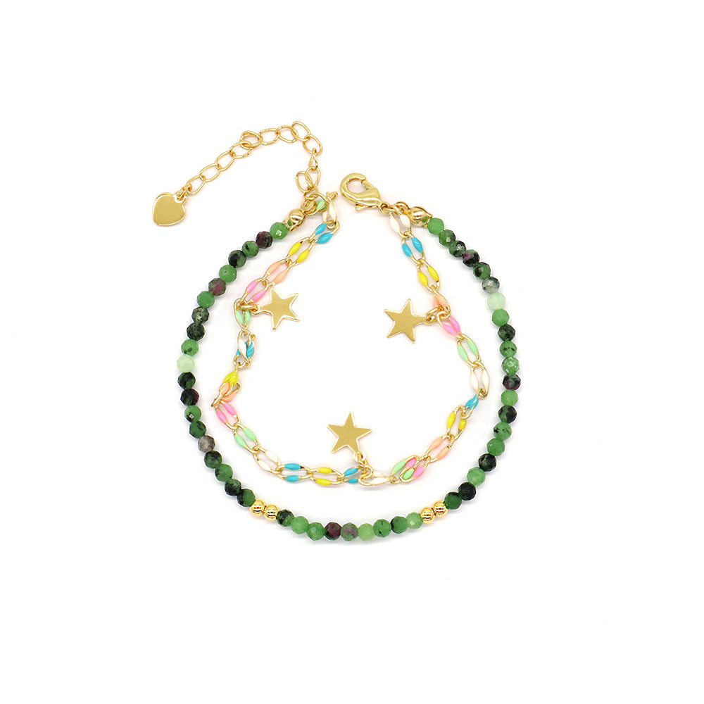 Handmade Customizable Natural Stone Double Layer Blue turquoise Green agate Bracelet