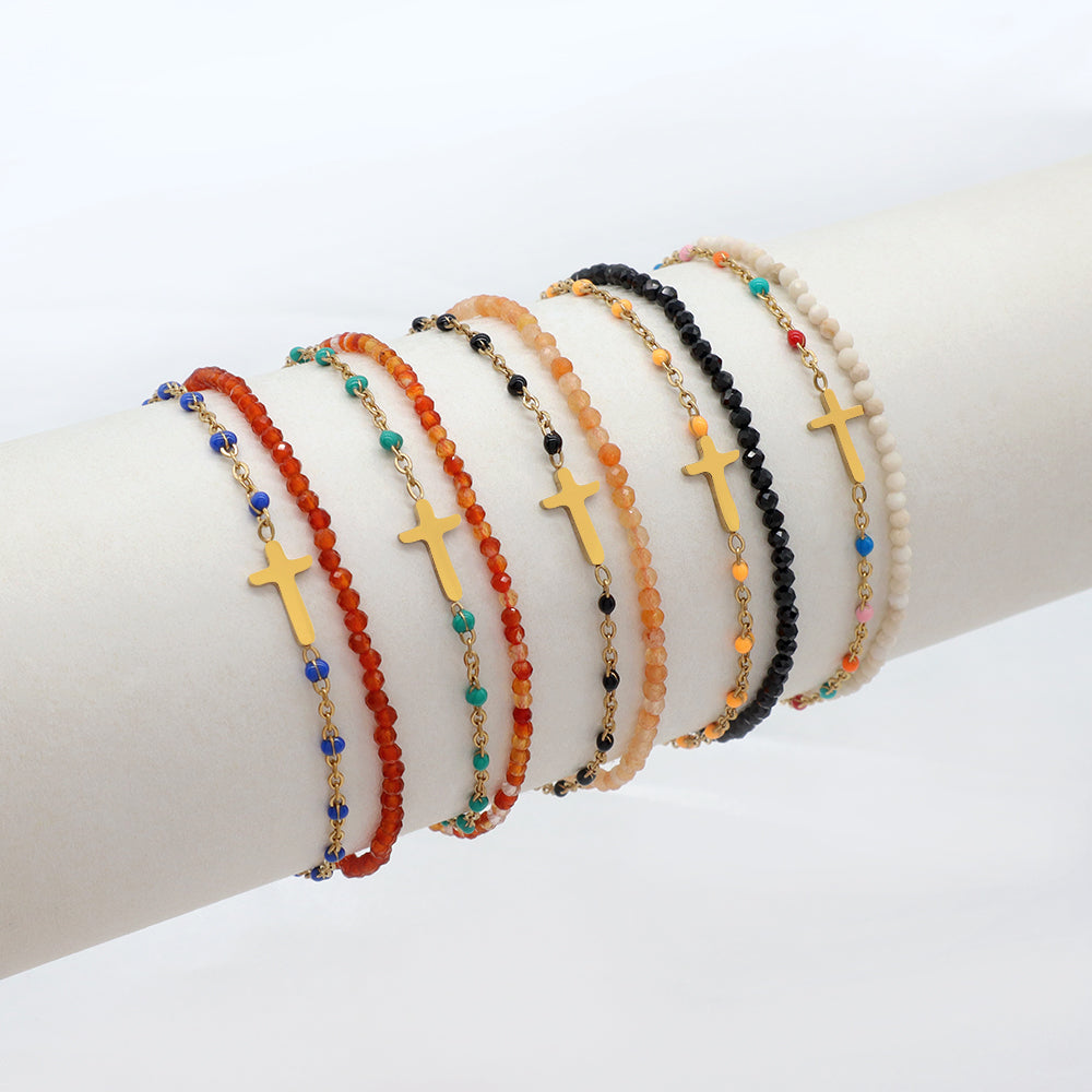 Handmade Customizable Natural Stone With Stainless Steel Double Layer Bracelet