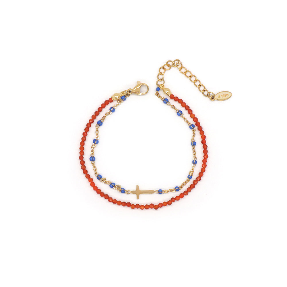 Handmade Customizable Natural Stone With Stainless Steel Double Layer Bracelet