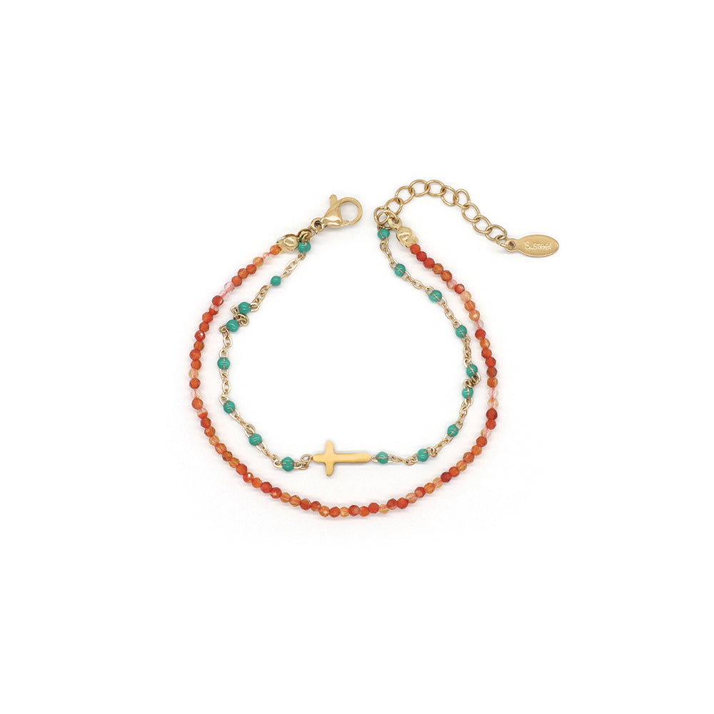 Handmade Customizable Natural Stone With Stainless Steel Double Layer Bracelet