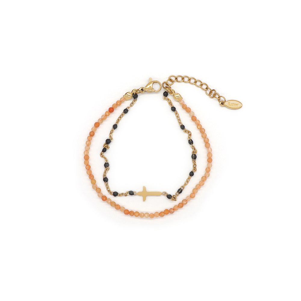 Handmade Customizable Natural Stone With Stainless Steel Double Layer Bracelet