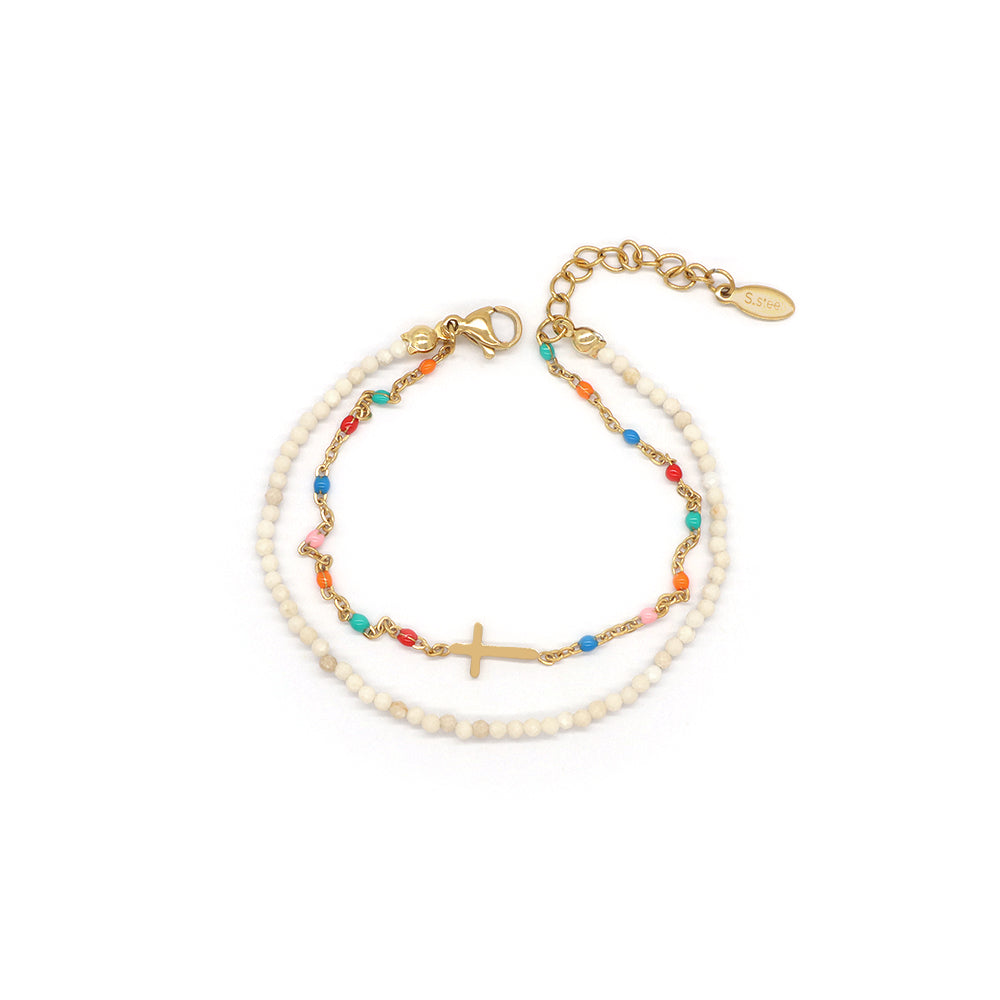 Handmade Customizable Natural Stone With Stainless Steel Double Layer Bracelet