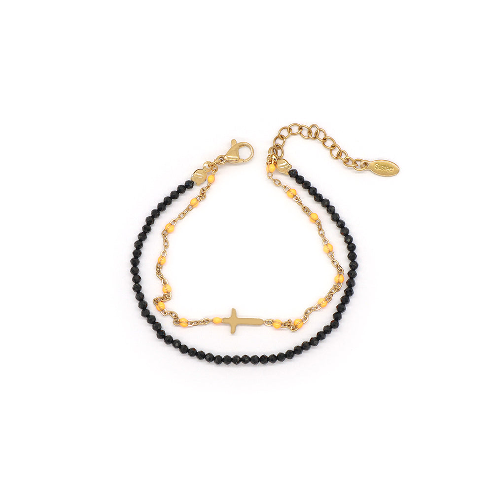Handmade Customizable Natural Stone With Stainless Steel Double Layer Bracelet