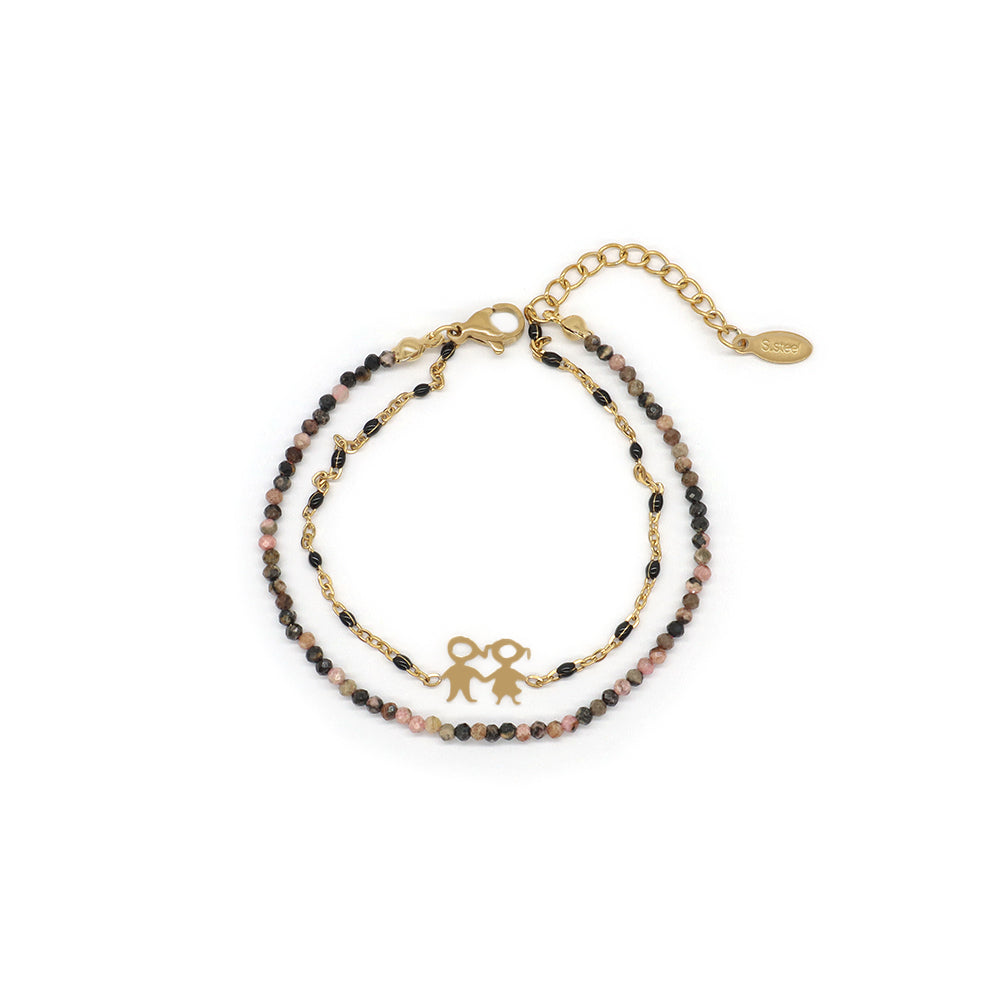 Handmade Customizable Natural Stone With Stainless Steel Double Layer Enamel Bracelet