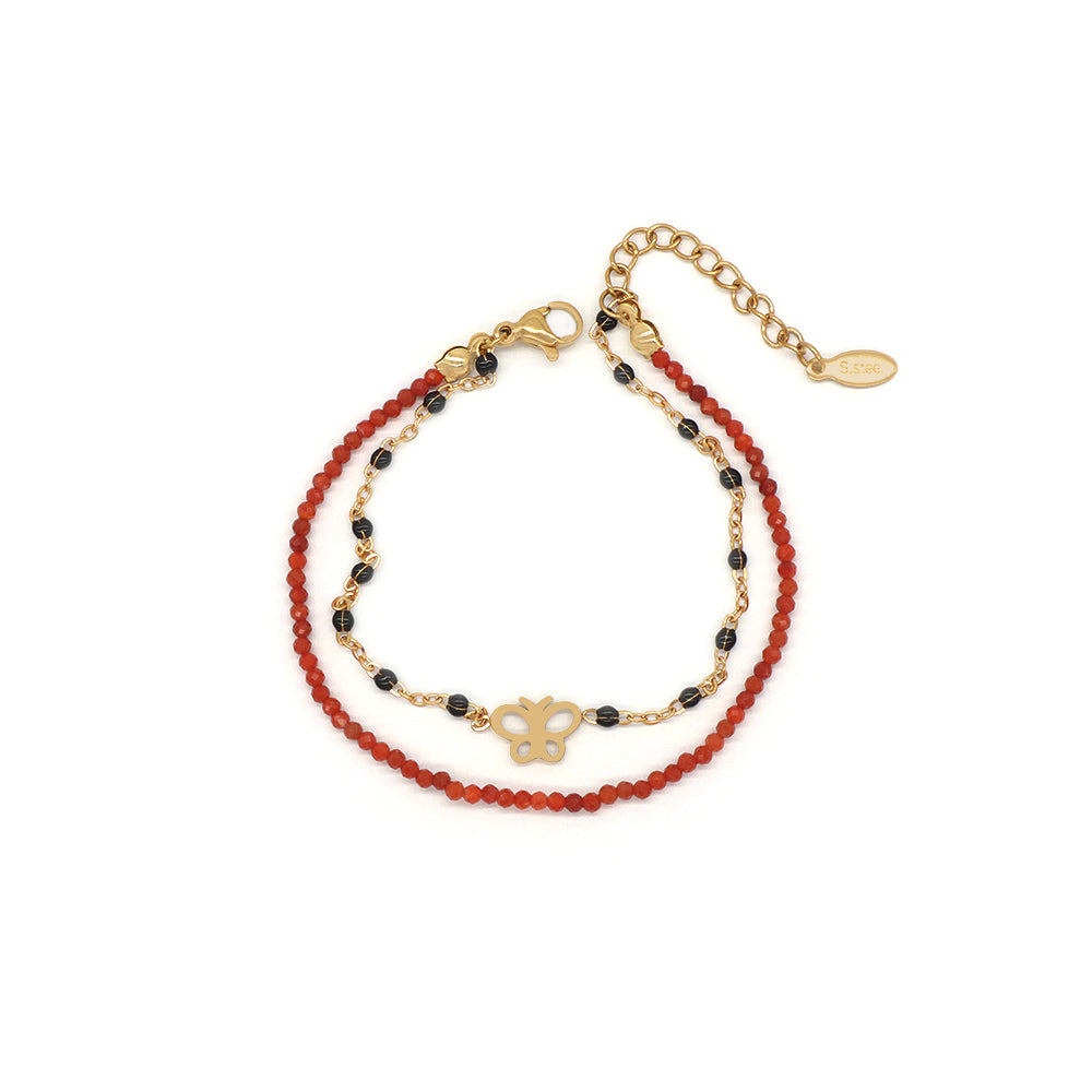 Handmade Customizable Natural Stone With Stainless Steel Double Layer Bracelet