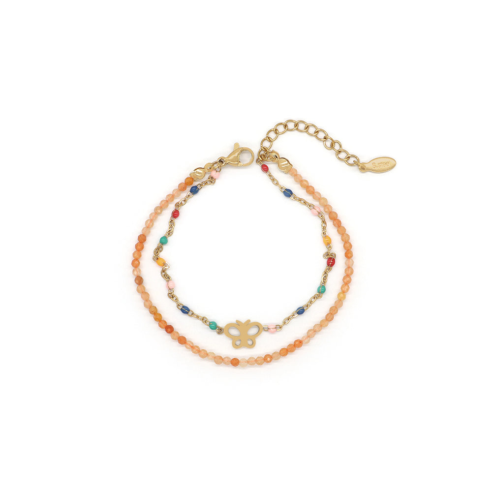 Handmade Customizable Natural Stone With Stainless Steel Double Layer Bracelet