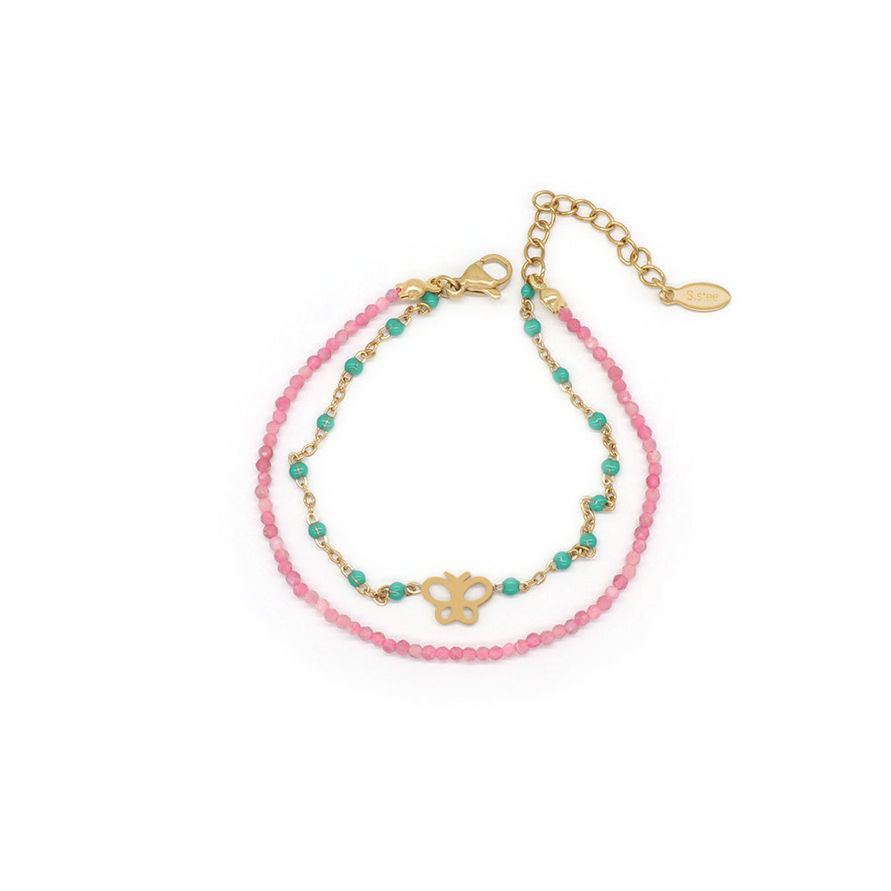 Handmade Customizable Natural Stone With Stainless Steel Double Layer Bracelet