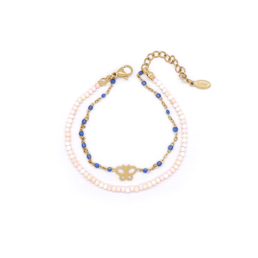 Handmade Customizable Natural Stone With Stainless Steel Double Layer Bracelet