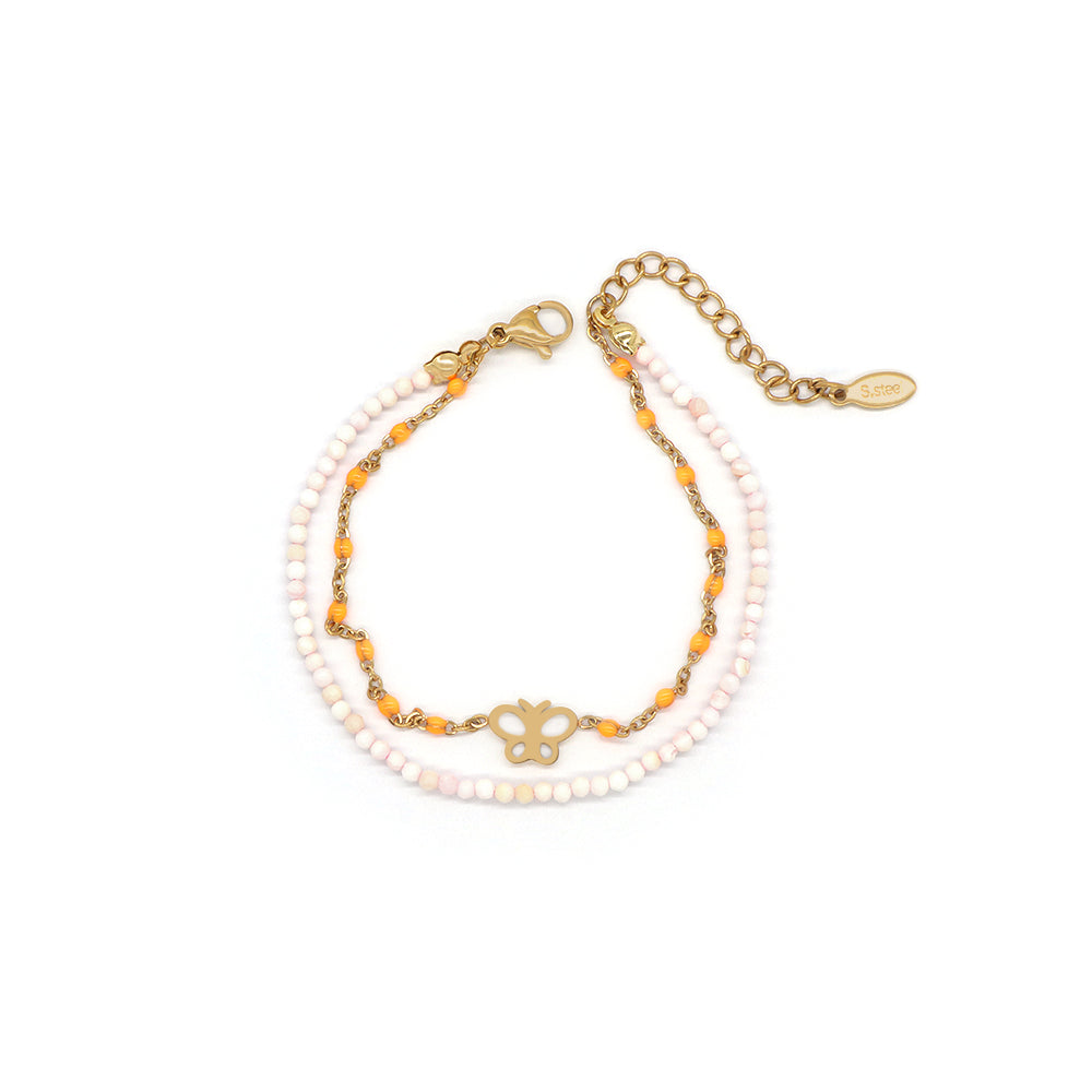 Handmade Customizable Natural Stone With Stainless Steel Double Layer Bracelet