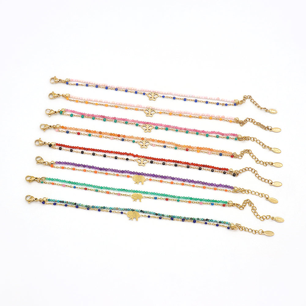 Handmade Customizable Natural Stone With Stainless Steel Double Layer Bracelet