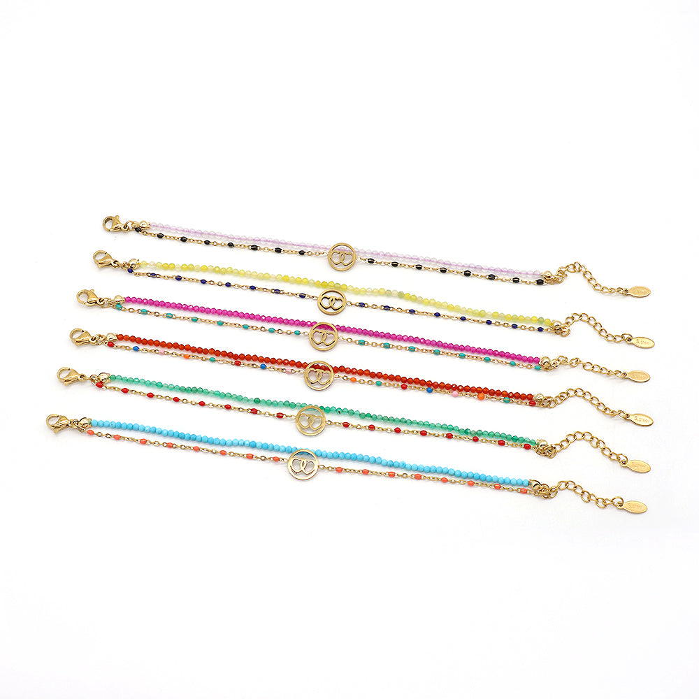 Handmade Customizable Natural Stone With Stainless Steel Double Layer Bracelet