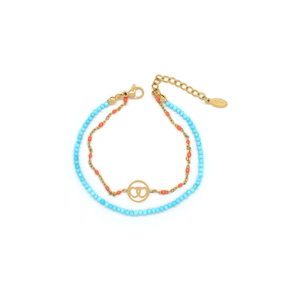 Handmade Customizable Natural Stone With Stainless Steel Double Layer Bracelet