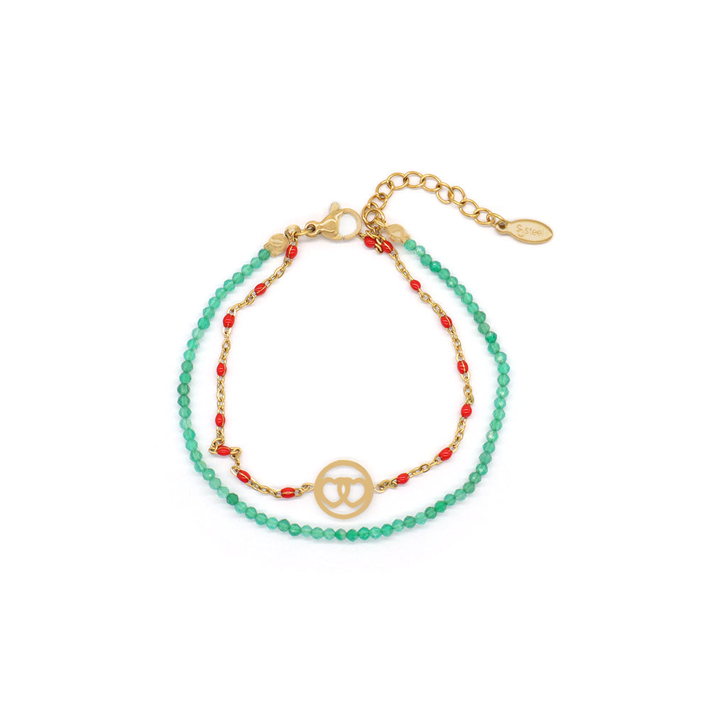 Handmade Customizable Natural Stone With Stainless Steel Double Layer Bracelet