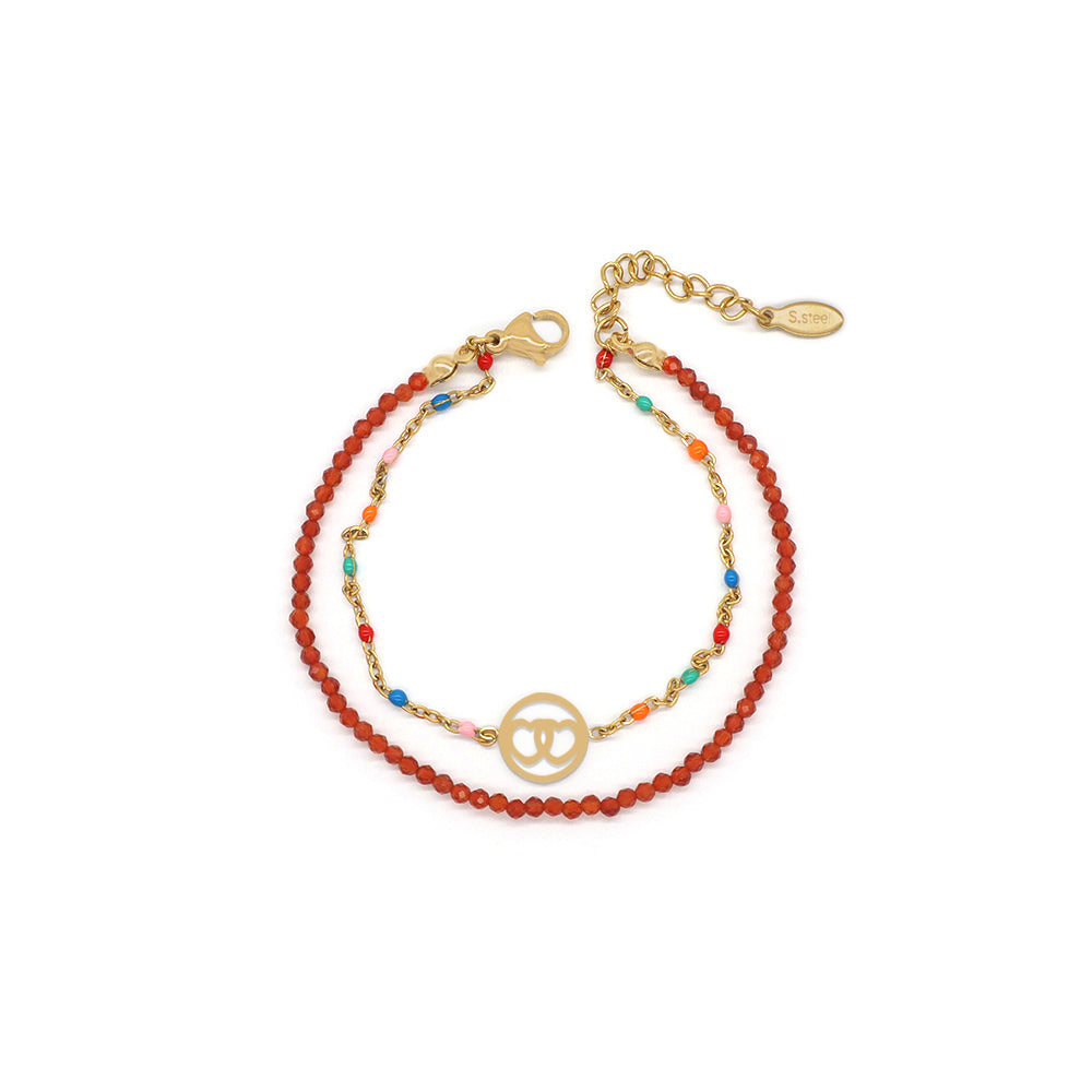 Handmade Customizable Natural Stone With Stainless Steel Double Layer Bracelet