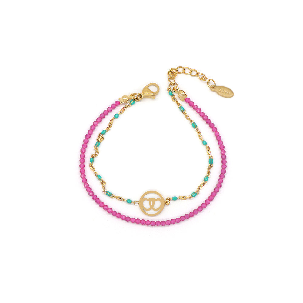 Handmade Customizable Natural Stone With Stainless Steel Double Layer Bracelet