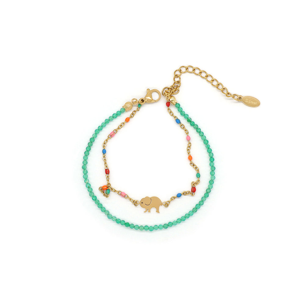 Handmade Customizable Natural Stone With Stainless Steel Double Layer Bracelet