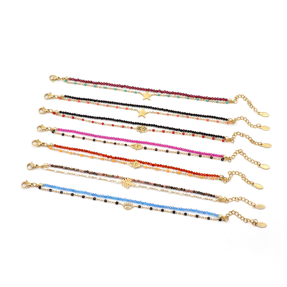 Handmade Customizable Natural Stone Stainless Steel Double Layer Bracelet