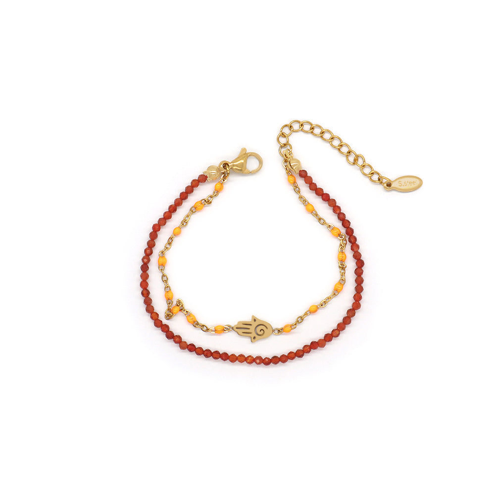 Handmade Customizable Natural Stone Stainless Steel Double Layer Bracelet