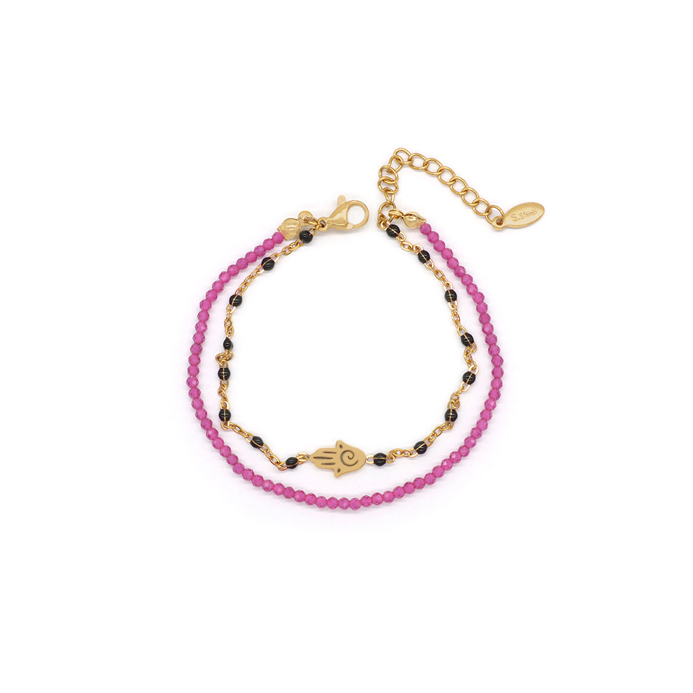 Handmade Customizable Natural Stone Stainless Steel Double Layer Bracelet