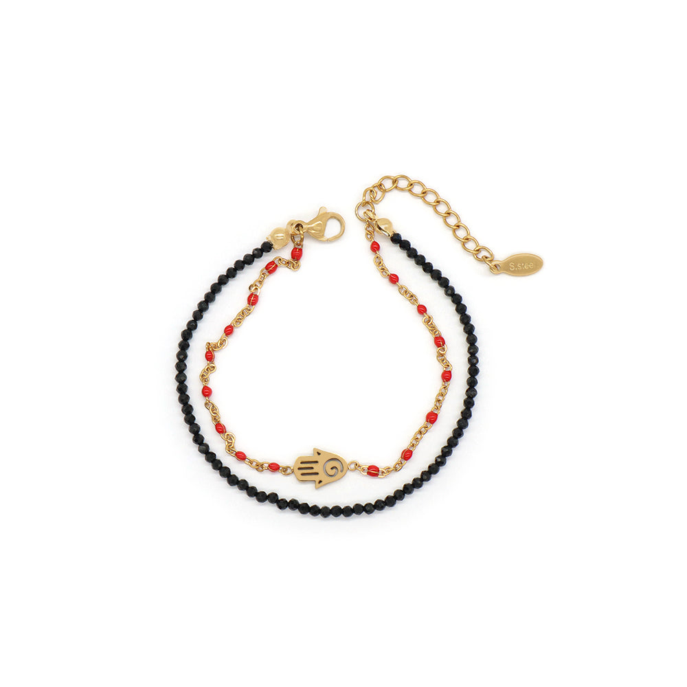 Handmade Customizable Natural Stone Stainless Steel Double Layer Bracelet