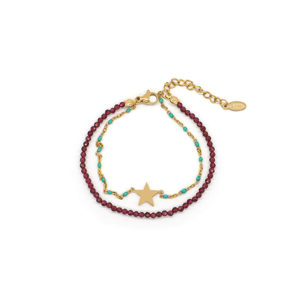Handmade Customizable Natural Stone Stainless Steel Double Layer Bracelet