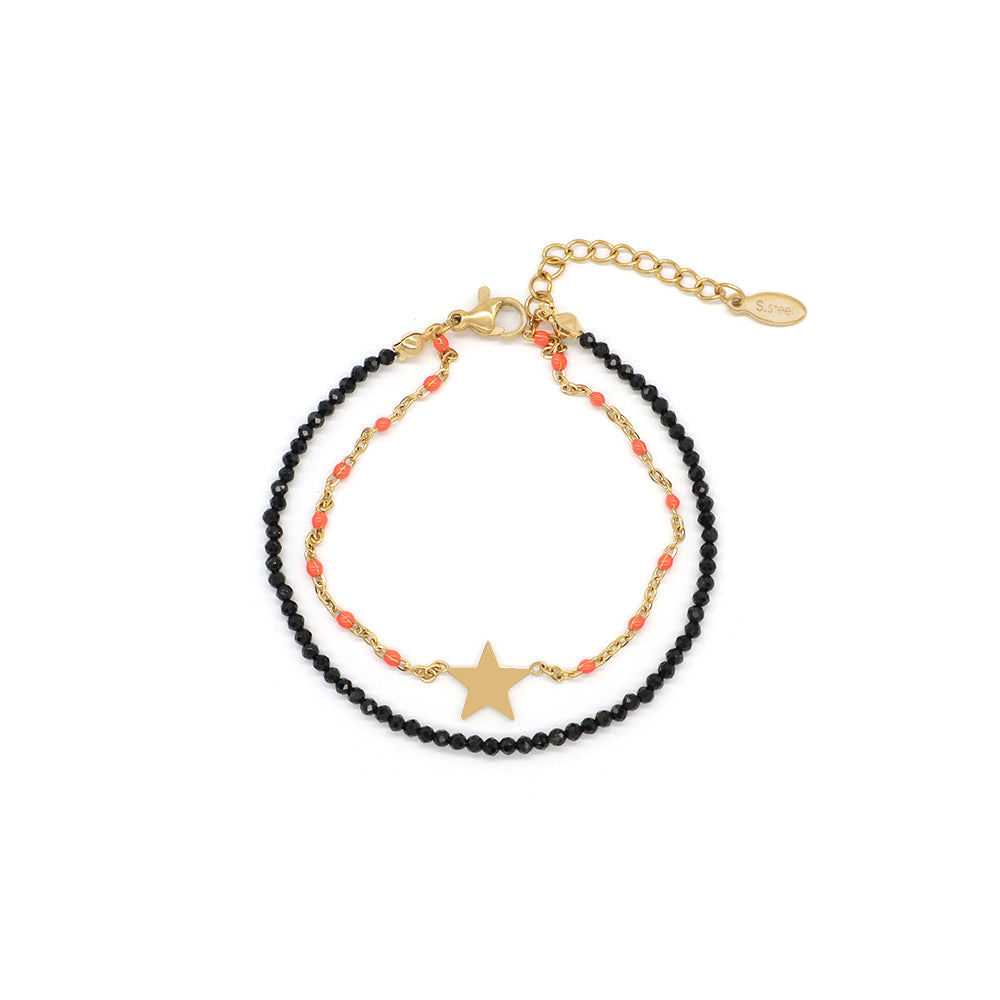 Handmade Customizable Natural Stone Stainless Steel Double Layer Bracelet