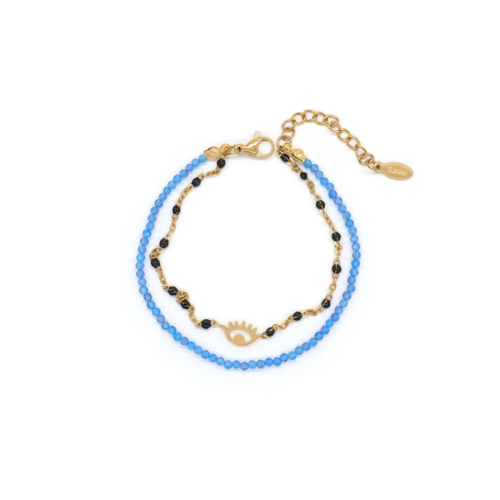 Handmade Customizable Natural Stone Stainless Steel Double Layer Bracelet