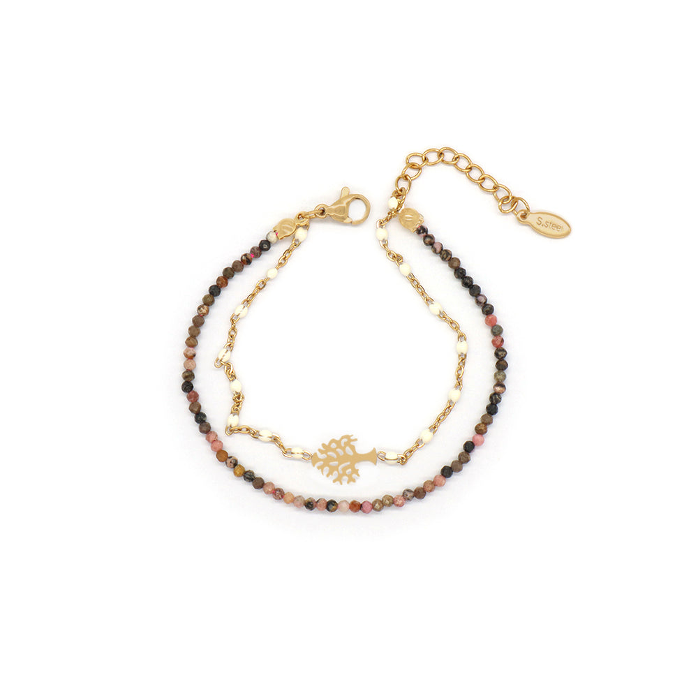 Handmade Customizable Natural Stone Stainless Steel Double Layer Bracelet