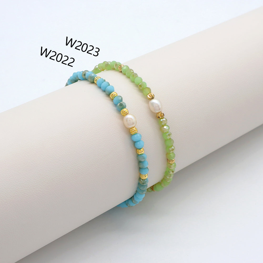Handmade Customizable Glass Crystal Bracelet With Fresh Water Pearl Bracelet